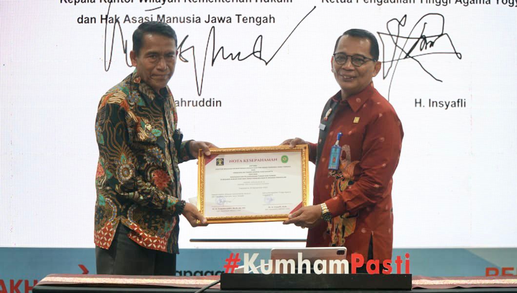 <em>Sepakati Kerja Sama di Bidang Hukum & HAM dan Peradilan, Kemenkumham Jateng - Pengadilan Tinggi Agama 