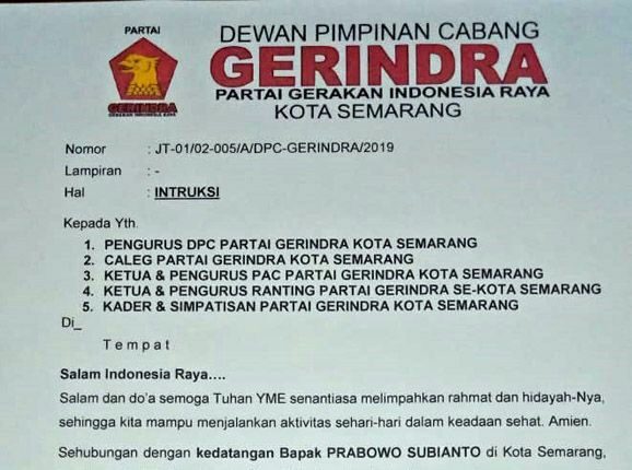 Beredar Surat Instruksi untuk Salat Jumat Bersama Prabowo